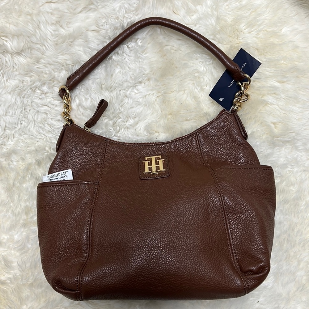 NWT - Tommy Hilfiger Brown Vegan Leather Hobo Bag